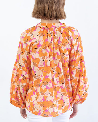 Floral Bubble Sleeve Buttoned Shirt