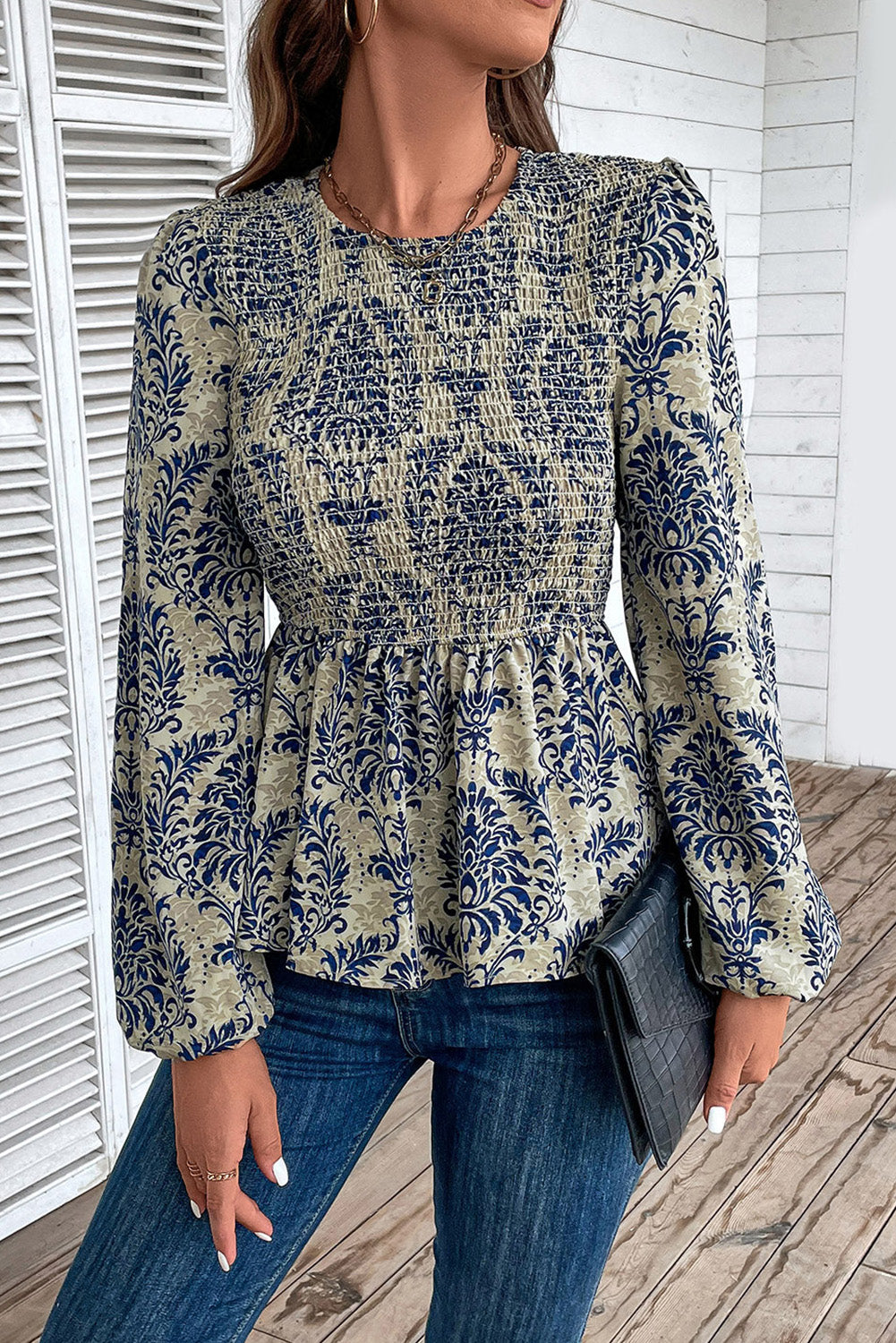 Boho Balloon Sleeve Peplum Blouse