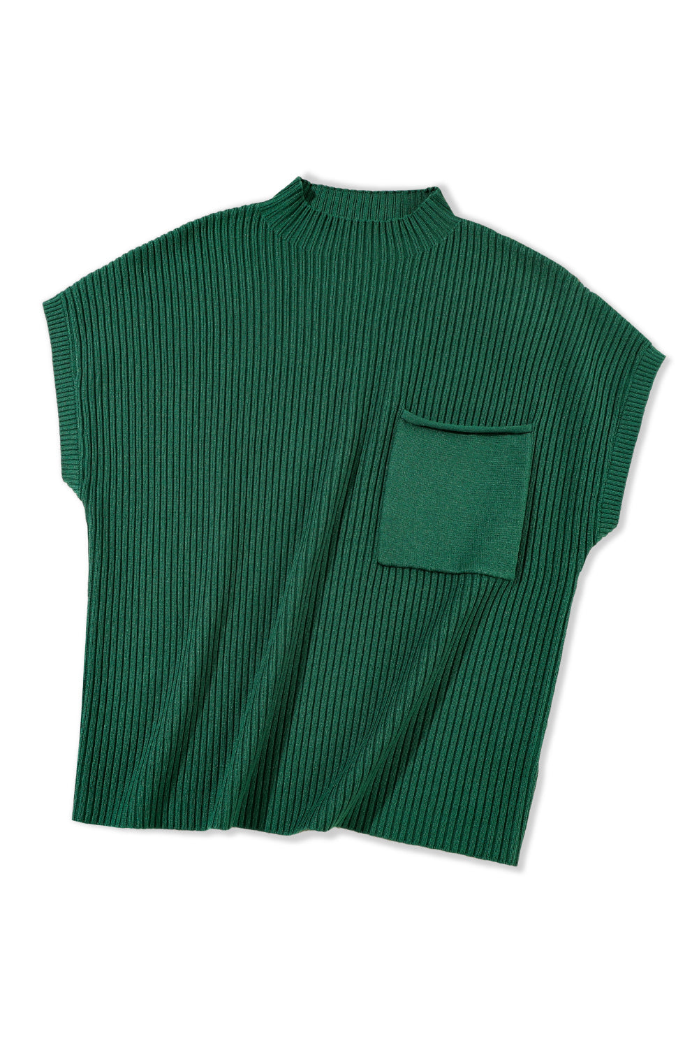 Ribbed Short Sleeve Pocketed Sweater