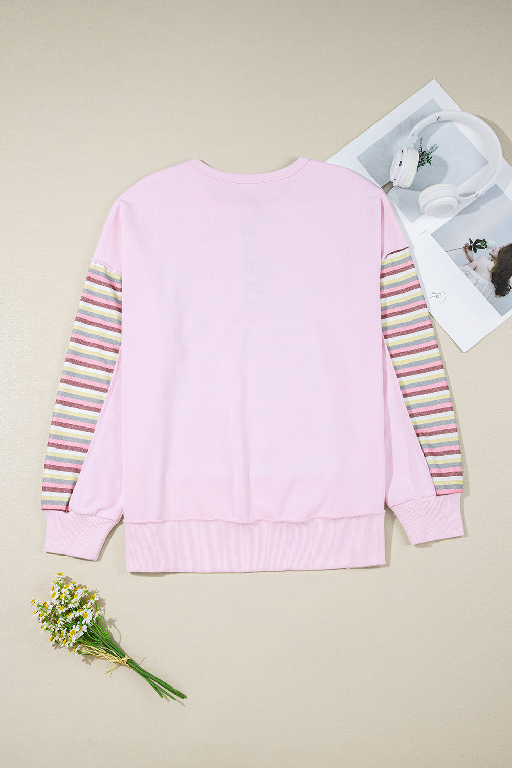 Stripe Patchwork Reverse Seam Henley Sweatshirt