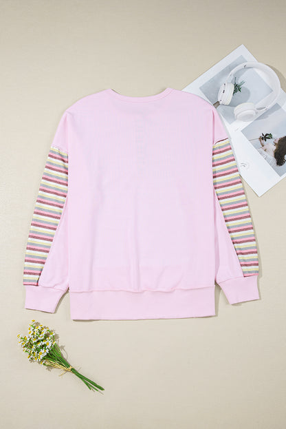 Stripe Patchwork Reverse Seam Henley Sweatshirt