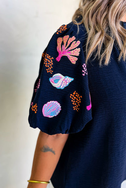 Tropical Puff Sleeve Blouse