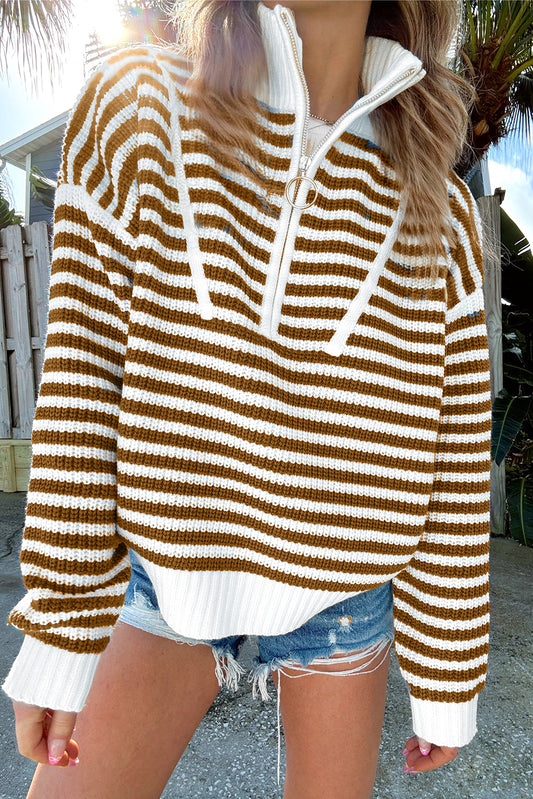 Stripe Half Zip Collared Sweater