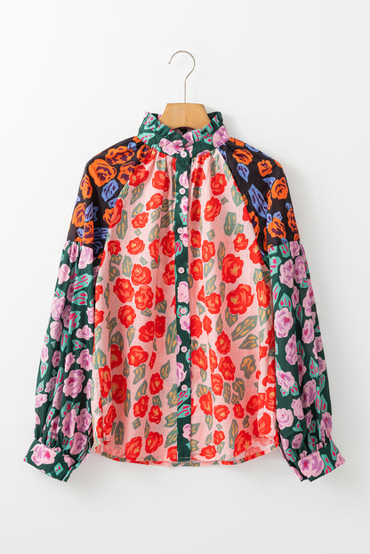 Floral Colorblock Puff Sleeve Shirt