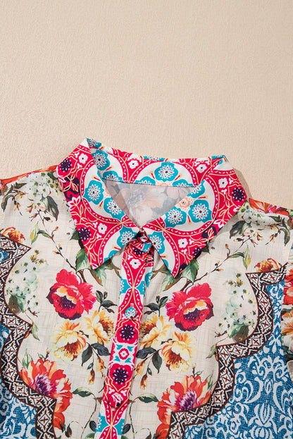 Floral Ruffle Flutter Sleeve Buttoned Mini Dress