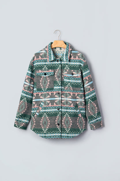 Aztec Geometric Long Sleeve Button Front Shacket