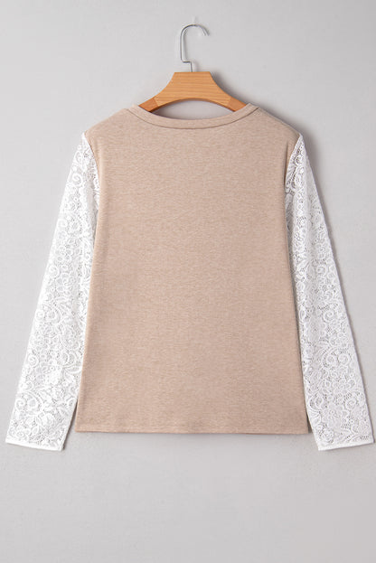 Lace Patchwork Long Sleeve V-Neck Top