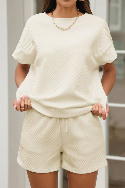 Textured Short Sleeve Top and Shorts Set