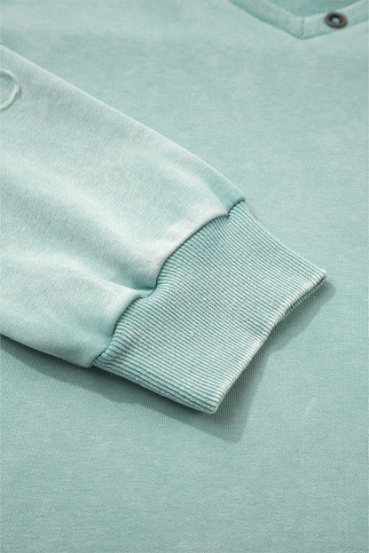 Mineral Wash Reverse Seam Buttoned V-Neck Top