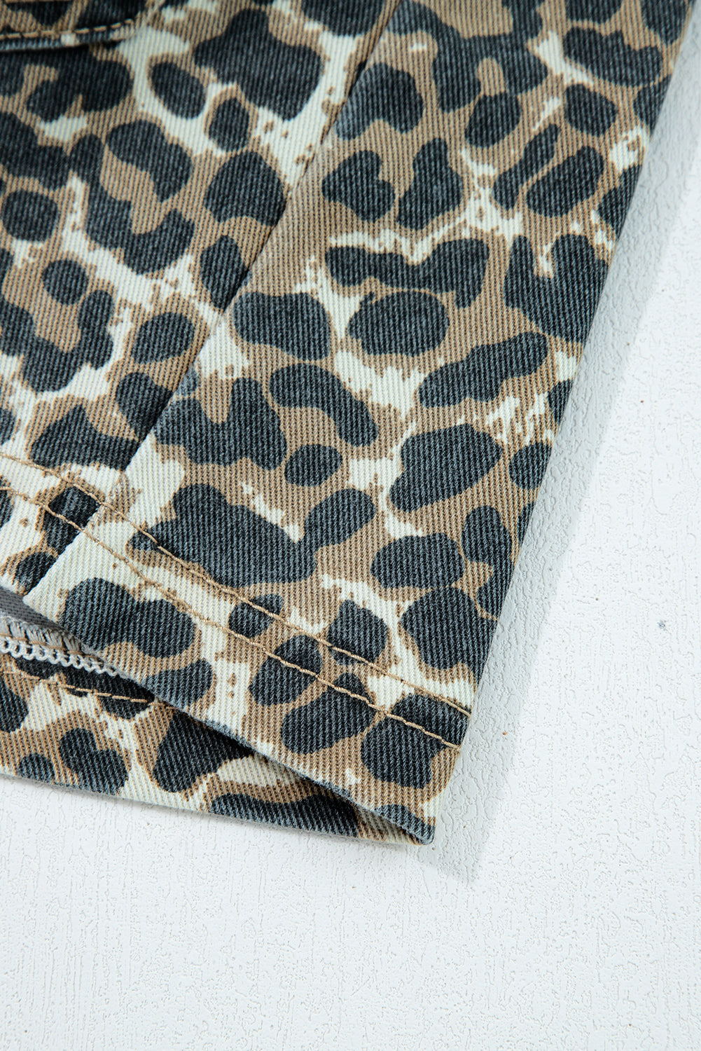 Leopard Denim Pocketed Mini Dress