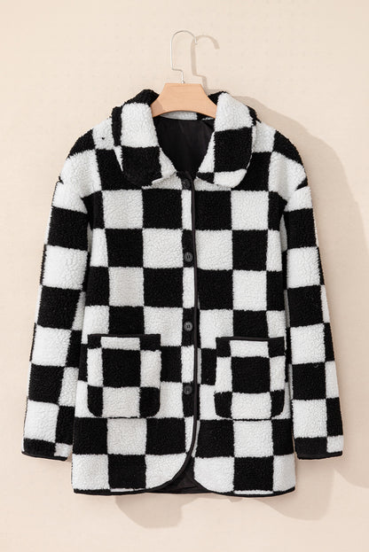 Checker Fleece Buttoned Jacket