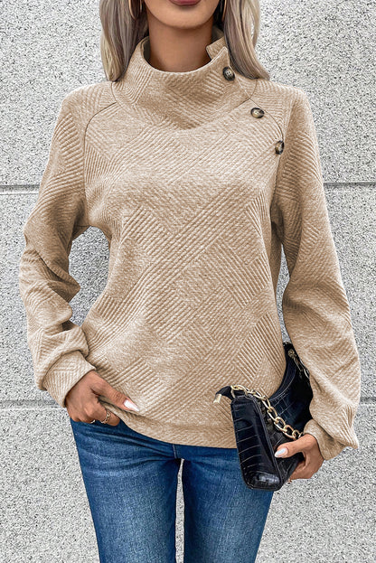 Geometric Textured Buttoned Collar Sweatshirt