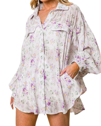 Floral Pleated Flap Pocket Shirt