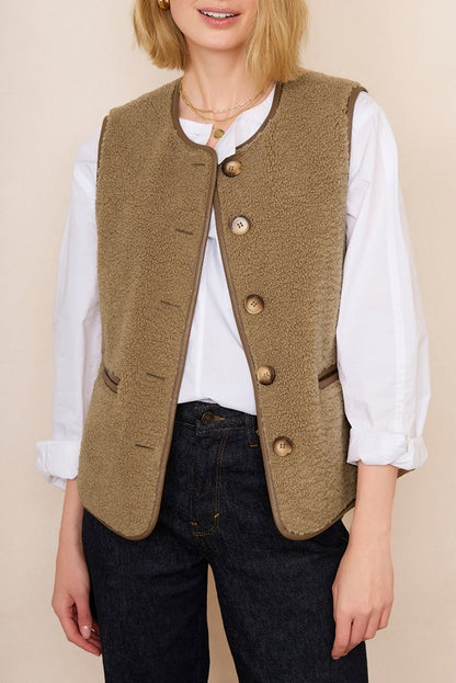 Fleece Leather Contrast Trim Vest