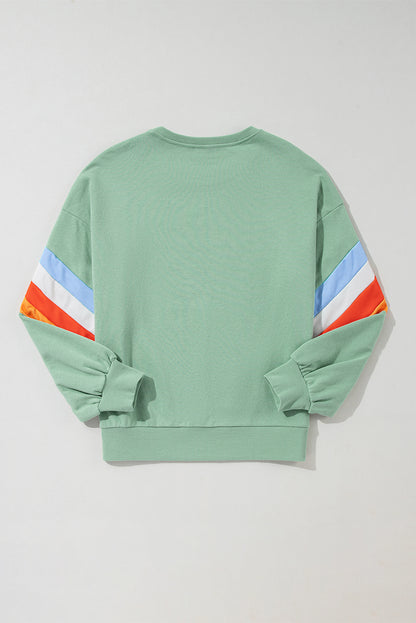 Rainbow Stripe Sleeve Crew Neck Sweatshirt