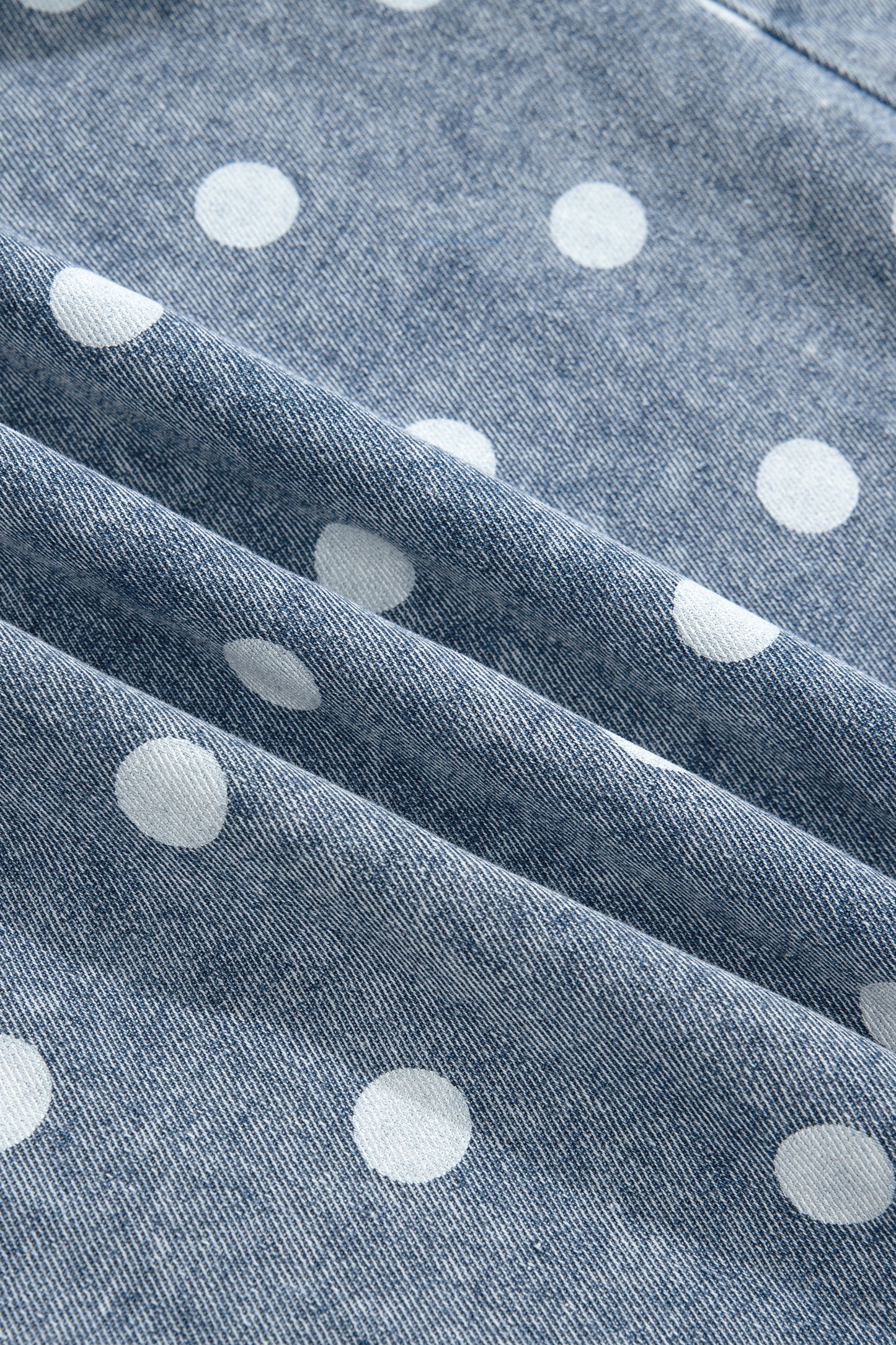 Polka Dot Denim Tie V-Neck Pleated Romper