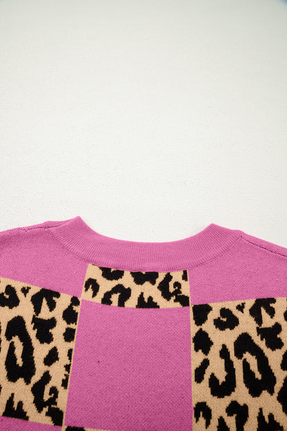 Leopard Checker Short Sleeve Knit Sweater
