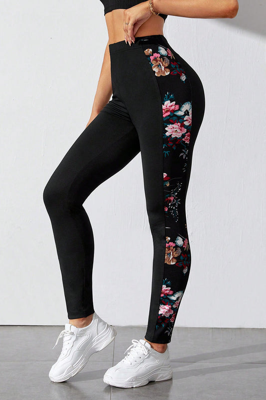 Floral Colorblock High Waist Leggings