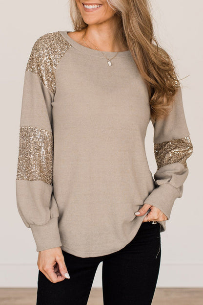 Sequin Patchwork Raglan Sleeve Top