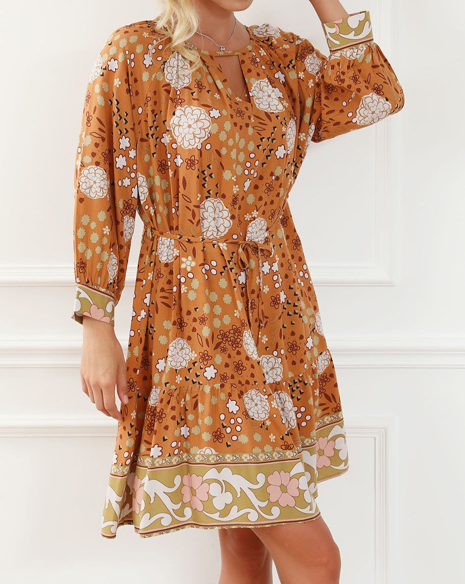 Boho Floral 3/4 Sleeve Dress