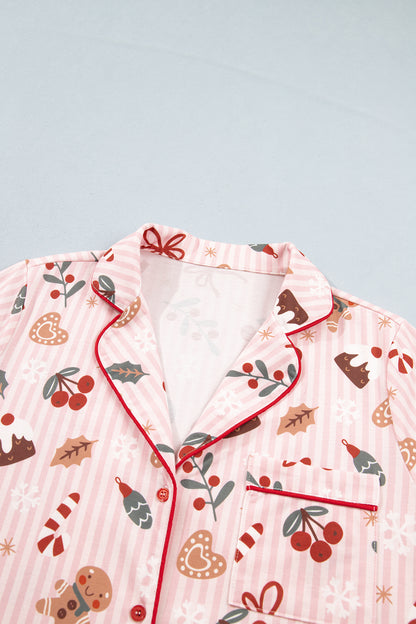 Christmas Stripe Buttoned Top & Shorts Pajama Set