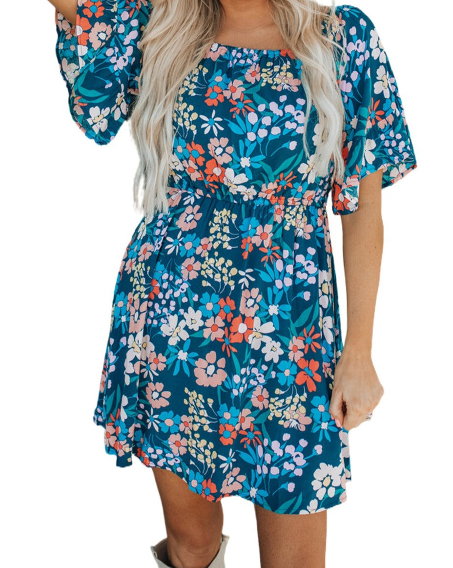 Floral Ruffle Short Sleeve Dress