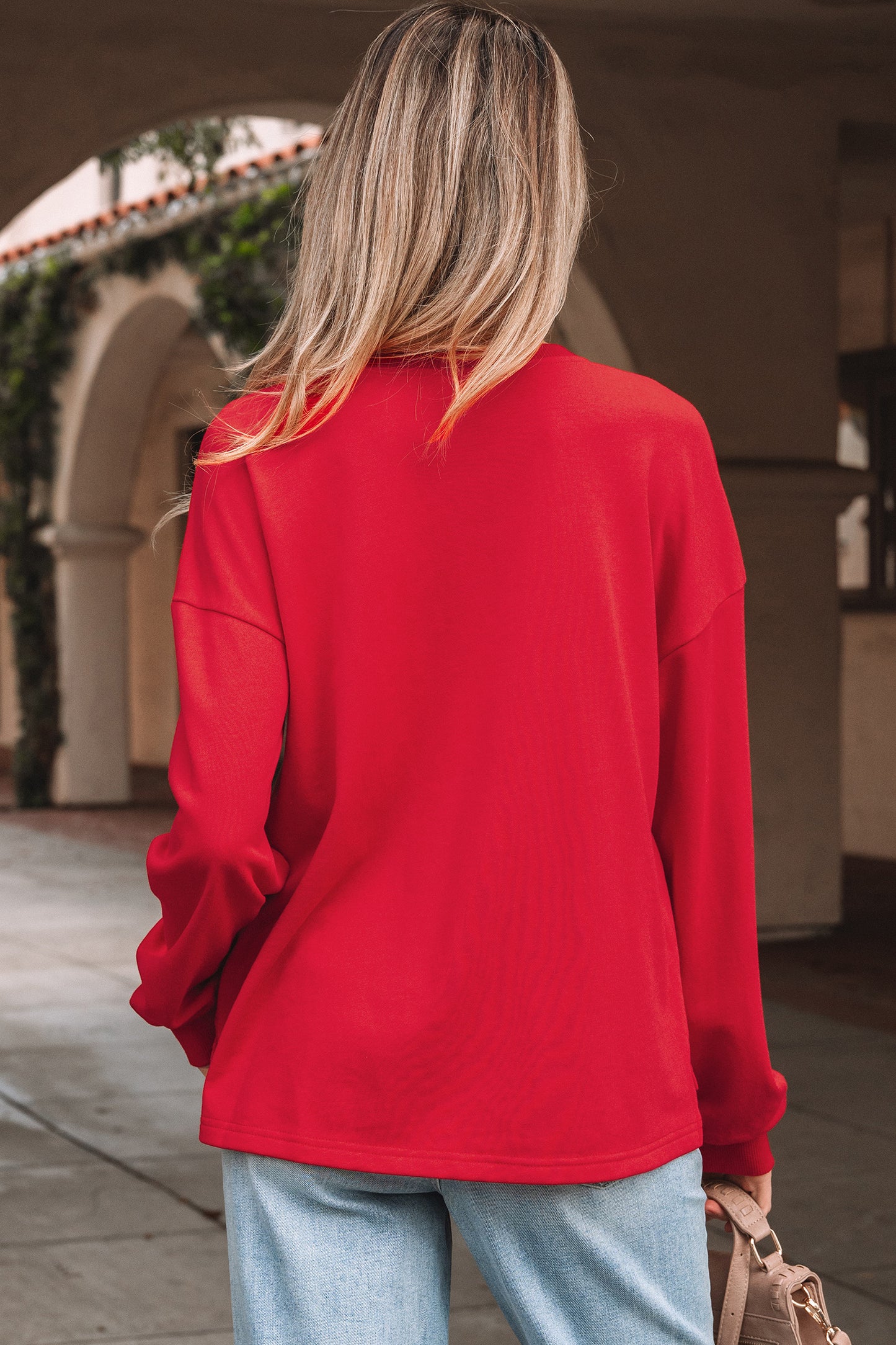 Christmas Tree Plaid Patchwork Drop Shoulder Sweatshirt