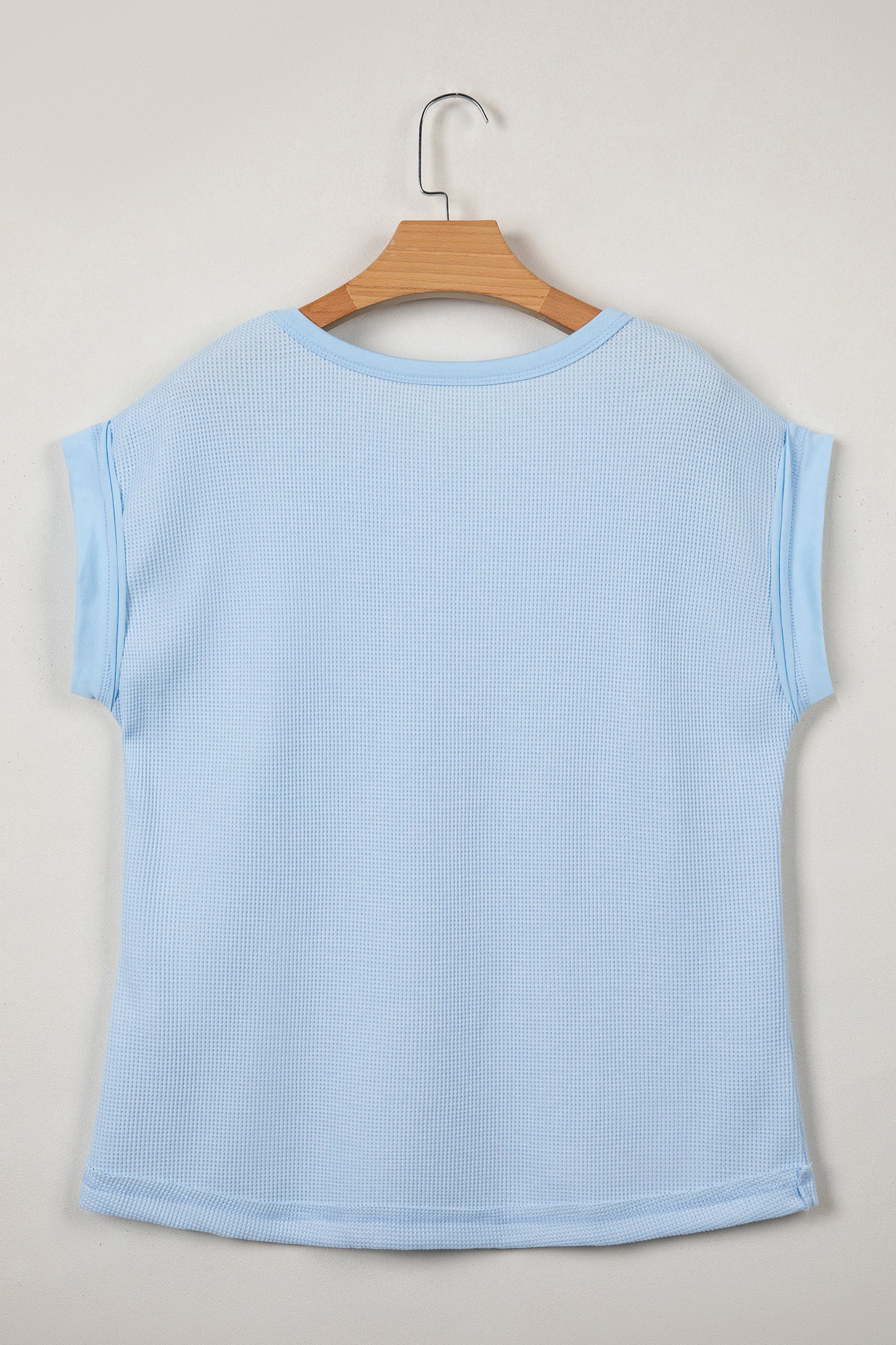 Waffle Patchwork Raw Seam Short Sleeve T-Shirt