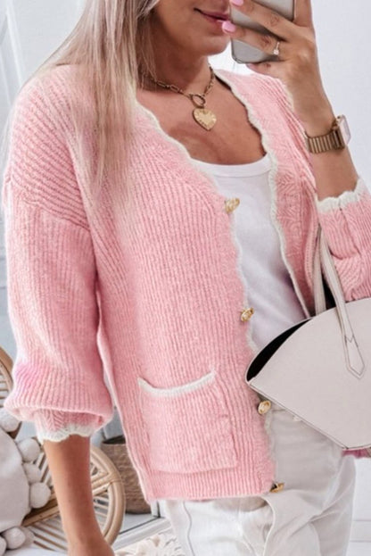 Ribbed Knit Buttoned Cardigan