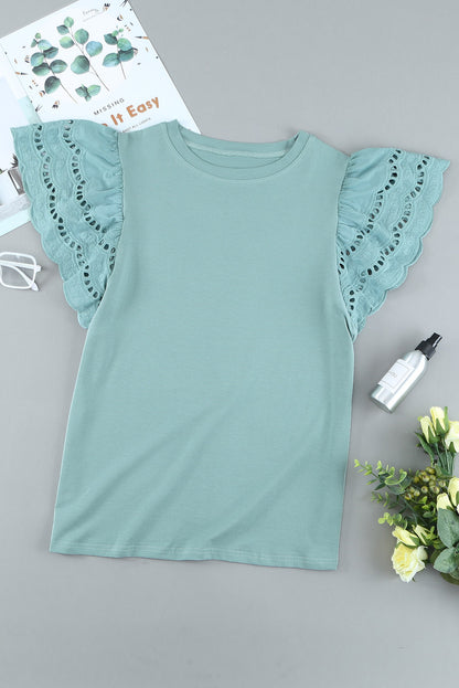 Eyelet Ruffle Short Sleeve T-Shirt