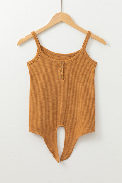 Ribbed Tie Knot Spaghetti Strap Buttoned Tank