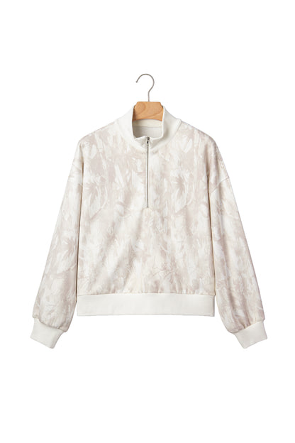Camo Quarter-Zip Drop Shoulder Long Sleeve Sweatshirt