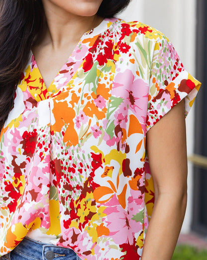 Floral Short Sleeve V-Neck Top