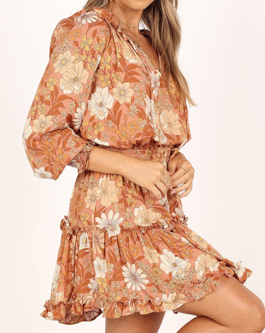 Floral Smocked Waist Ruffle Dress