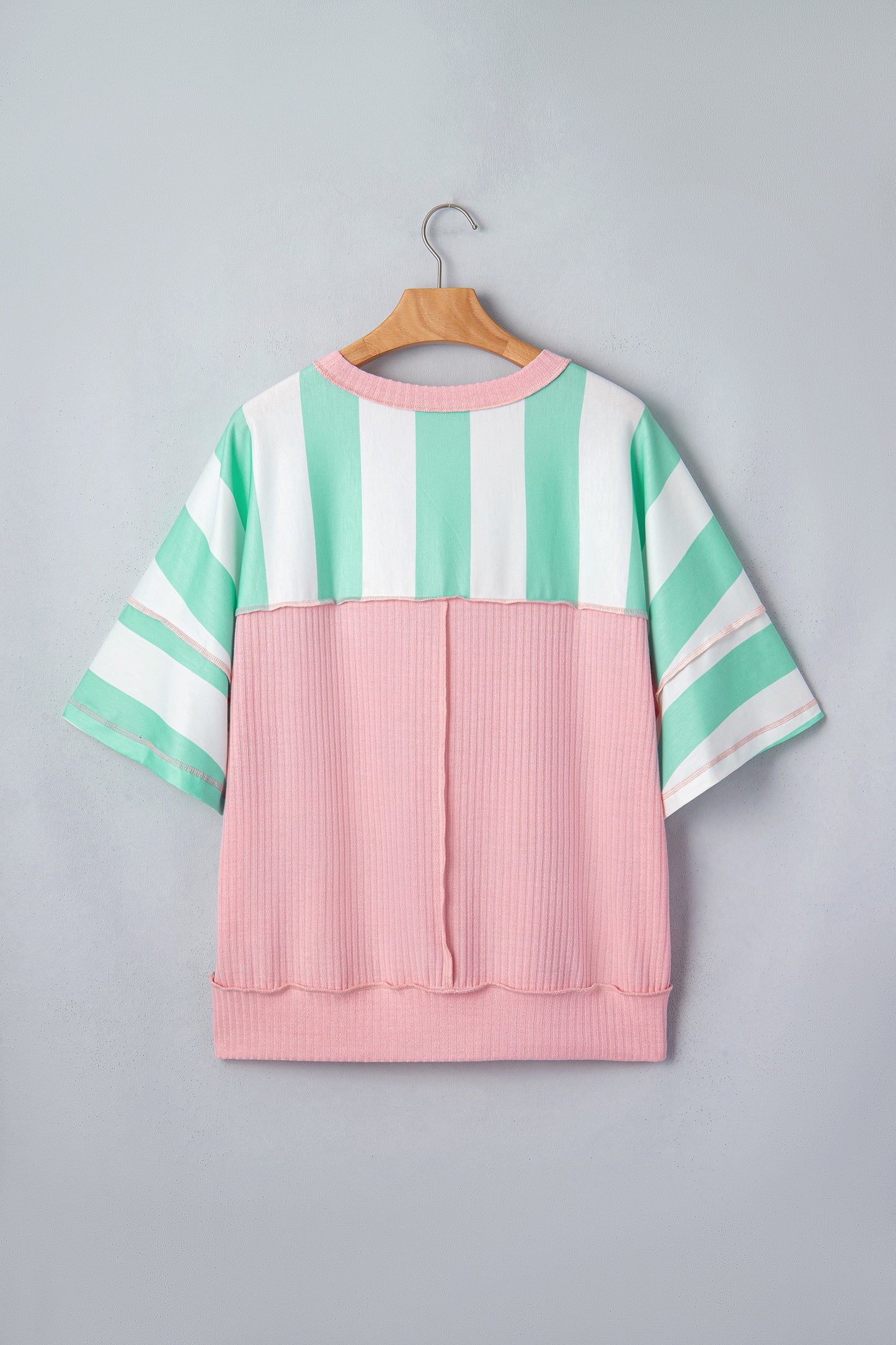 Stripe Exposed Seam Ribbed Patchwork Oversized Tee