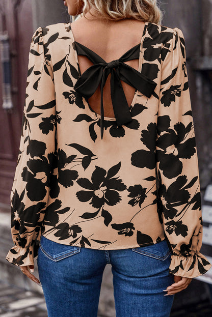 Floral Bow Scoop Back Blouse