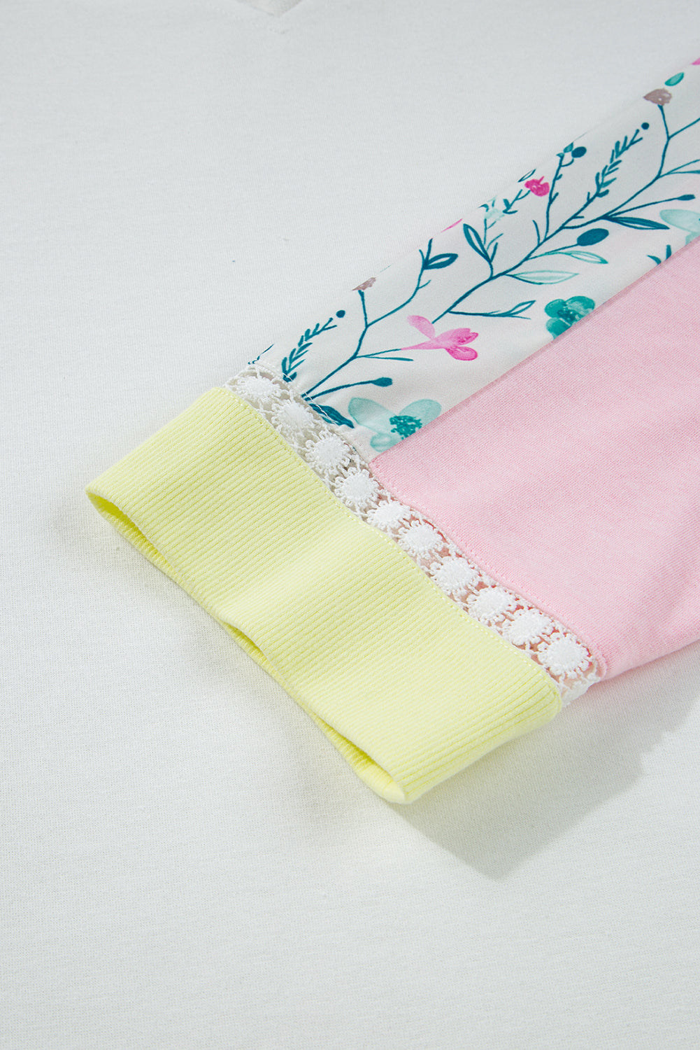 Floral Colorblock Patchwork Chest Pocket Long Sleeve Top