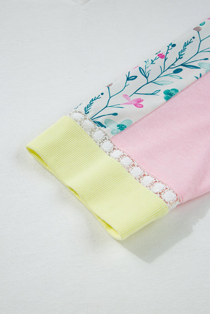 Floral Colorblock Patchwork Chest Pocket Long Sleeve Top