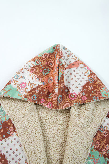 Floral Sherpa Lined Hooded Jacket