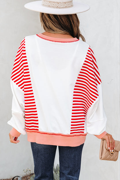Stripe Colorblock Patchwork Contrast Stitch Sweatshirt
