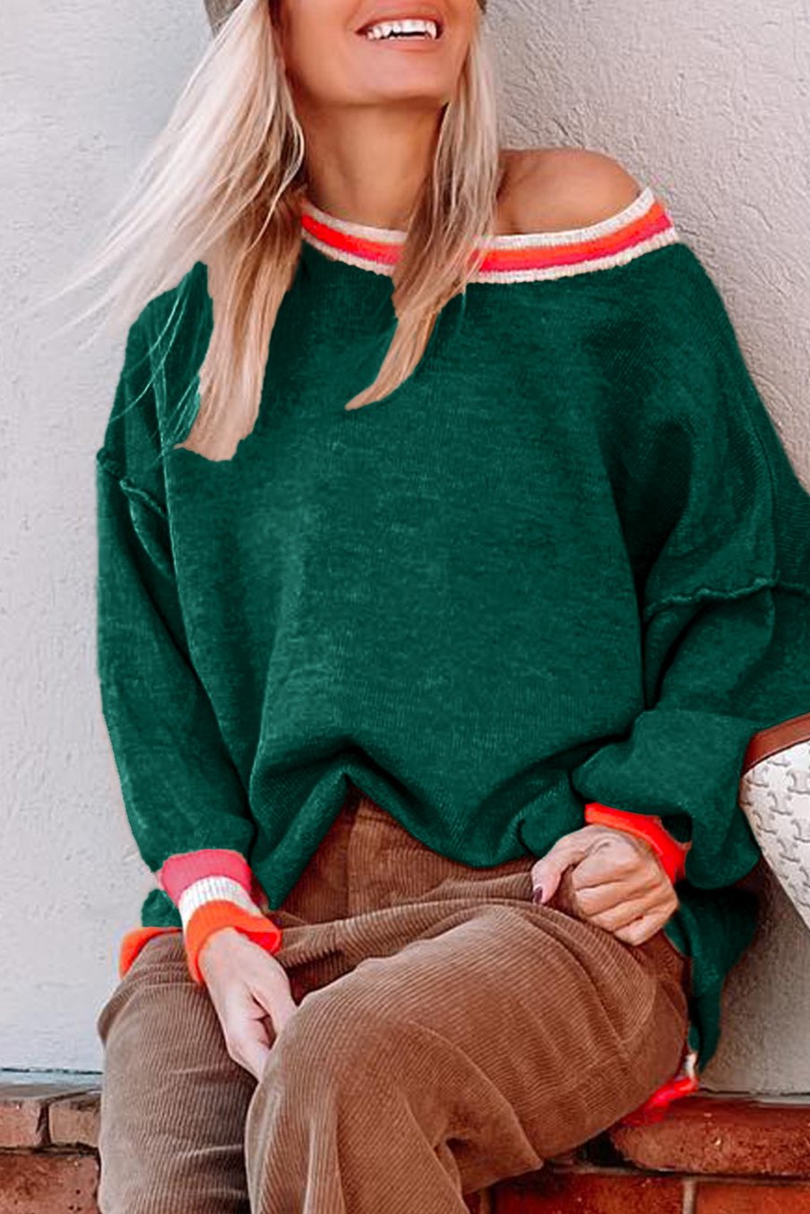 Colorblock Stripe Drop Shoulder Sweater