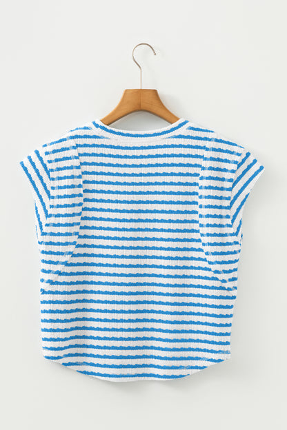Stripe Textured Patchwork Short Sleeve T-Shirt