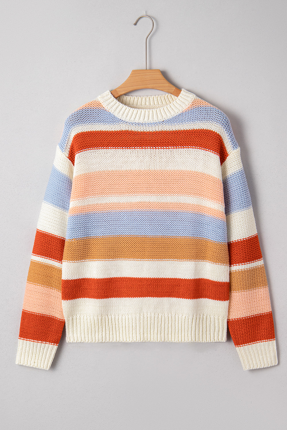 Stripe Colorblock Round Neck Drop Shoulder Sweater
