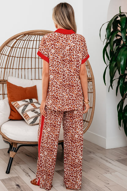 Leopard Contrast Trim Top and Pant Set