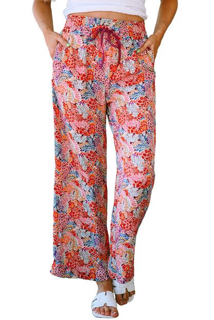 Floral Drawstring High Waist Pants