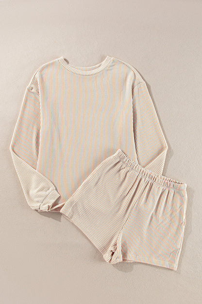 Corded Knit Long Sleeve Top and Shorts Set
