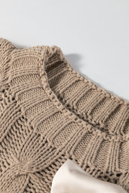 Colorblock Satin Bow Cable Knit Short Sleeve Sweater