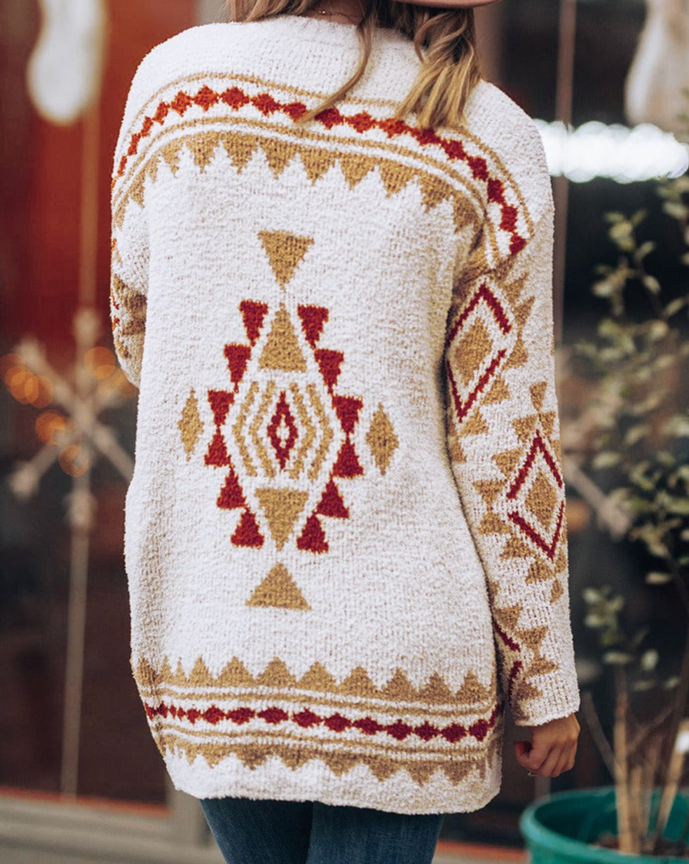 Aztec Fuzzy Open Front Cardigan