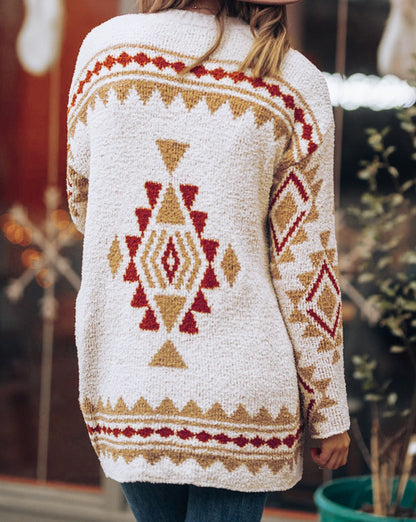 Aztec Fuzzy Open Front Cardigan