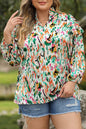 Abstract Ruffle V-Neck Blouse Plus Size